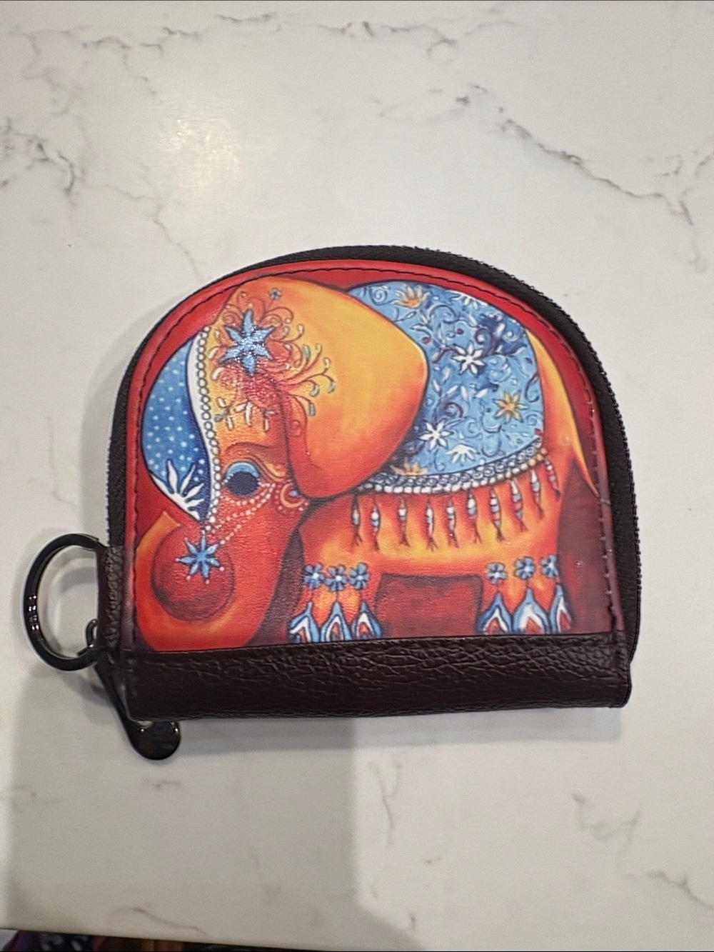 Vibrant Hand-Painted Style Elephant Print Coin Purse & Keychain Wallet